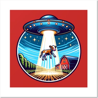 UFO Cow Abduction Farm Posters and Art